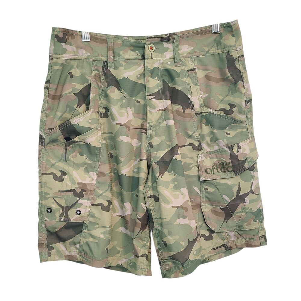 AFTCO Mens 30 Fishing Shorts Camo Cargo Gorpcore Utility Hiking Tech Coastal Dad